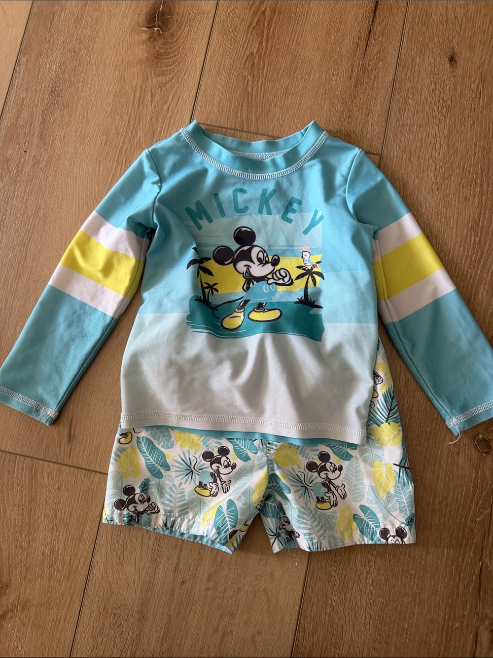 Disney Mickey Mouse Teal, Yellow & White Kids Rashguard Swim Set